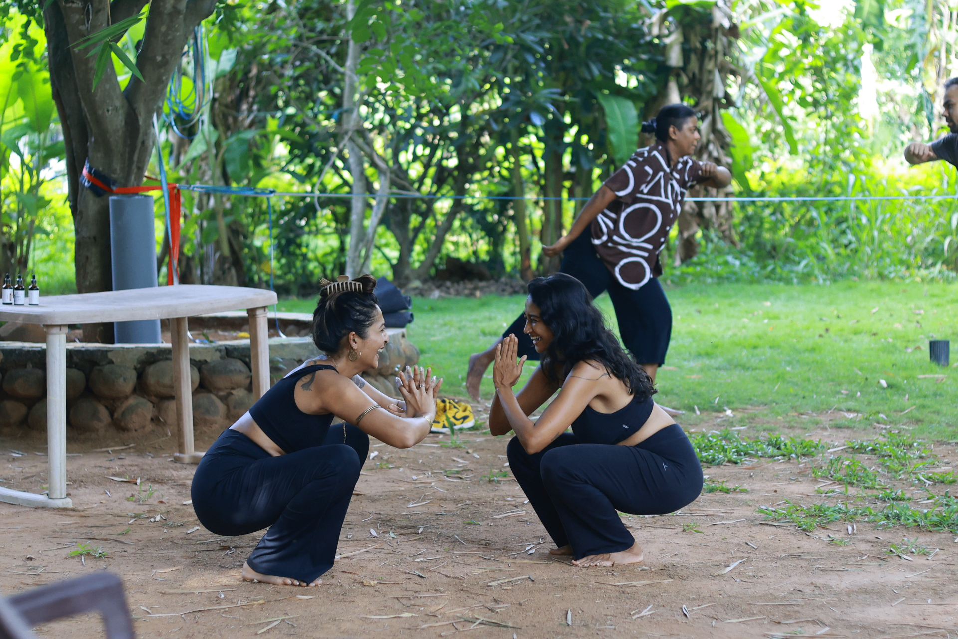 Partner movement practice during a retreat